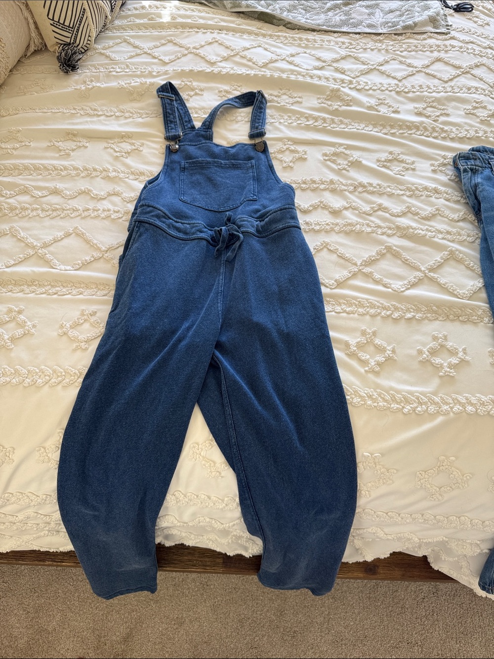 Women's Denim Overalls in Deep Blue with Waist Tie